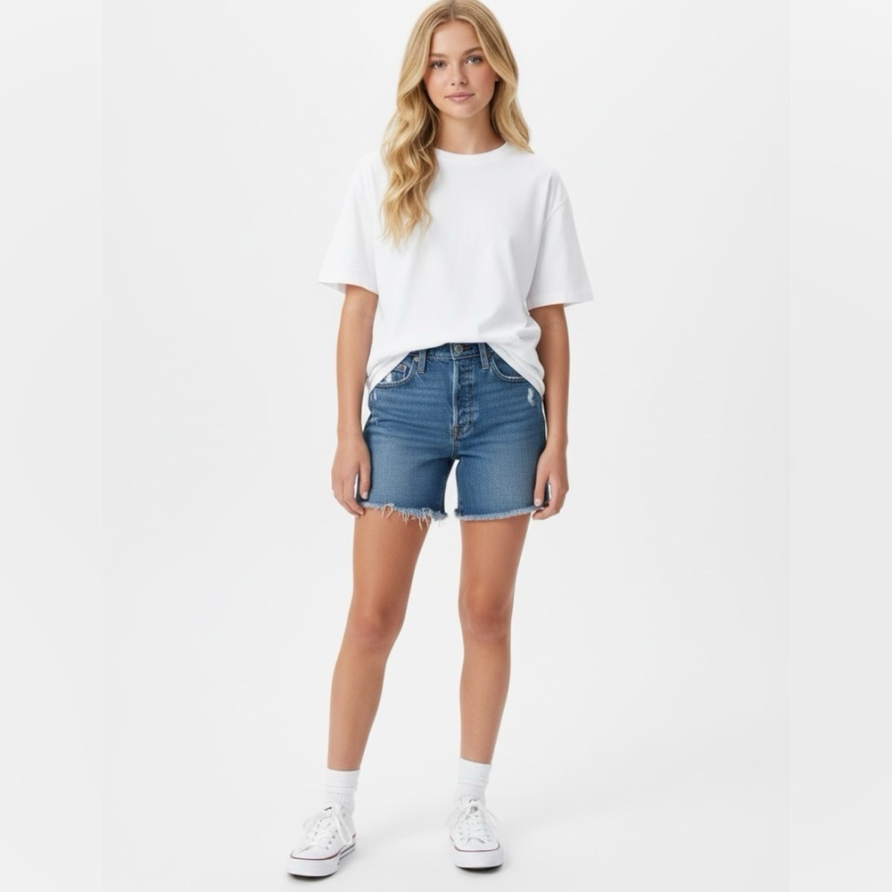 Levi's Original 501 Button Fly Longer Cut-off Shorts in Medium Blue Size 26